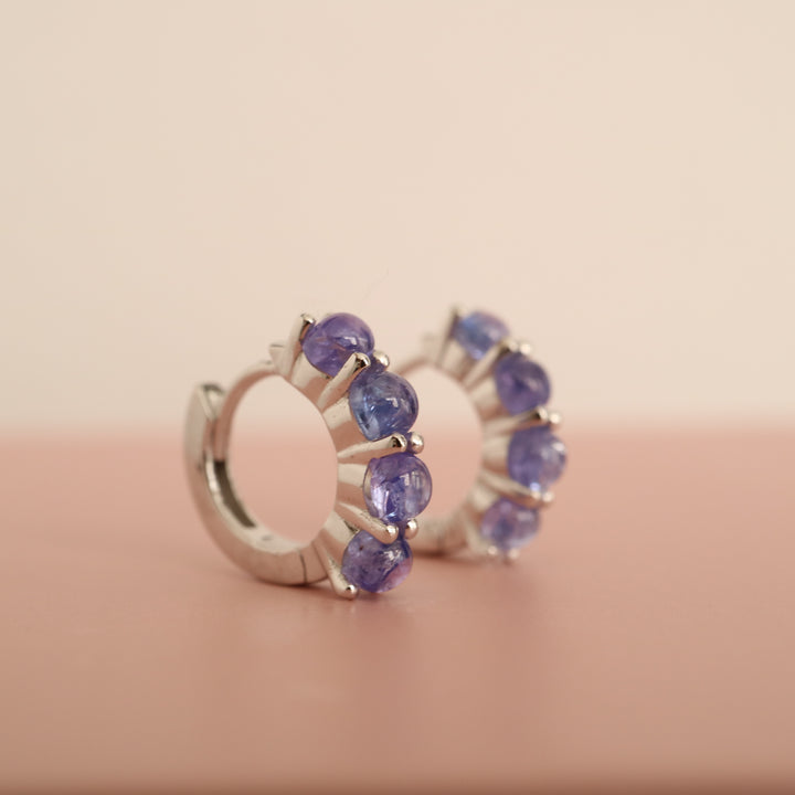 Natural Tanzanite Silver Huggie Earrings