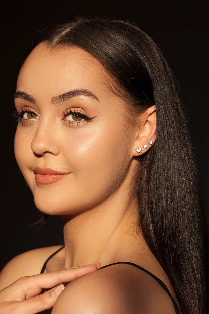 Rainbow moonstone sterling silver stud earrings