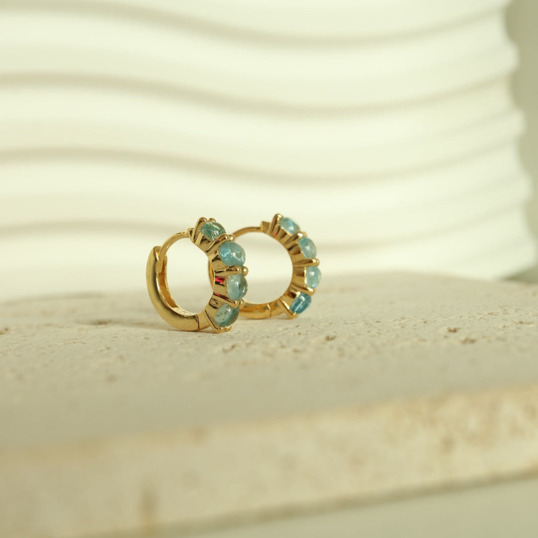 natural aquamarine gold vermeil silver huggie hoop earrings