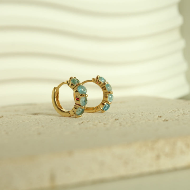 natural aquamarine gold vermeil silver huggie hoop earrings