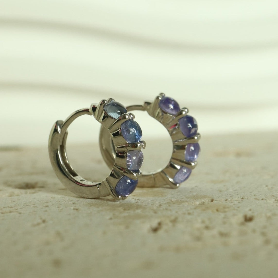 Natural Tanzanite Silver Huggie Earrings