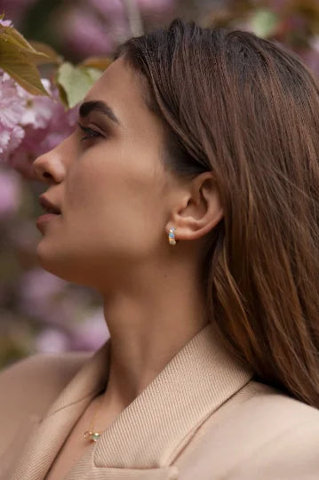 ethiopian opal gold vermeil silver huggie earrings