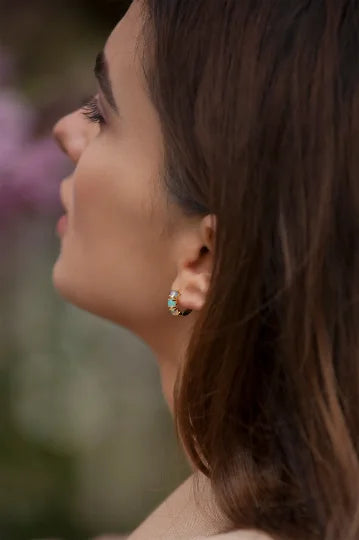 ethiopian opal gold vermeil silver huggie earrings