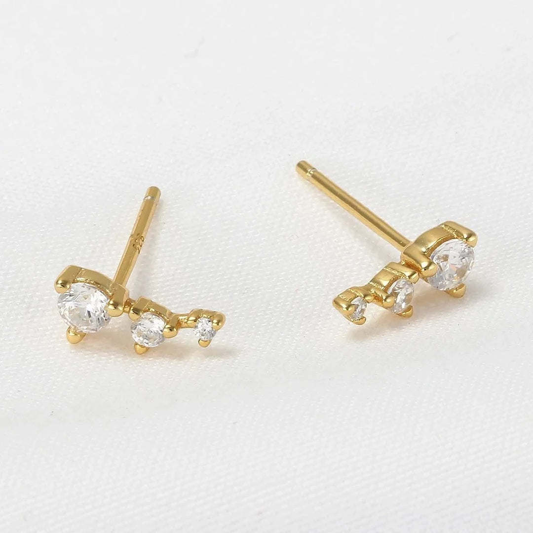 Gradient trio CZ Gold Climber crawler stud  Earrings