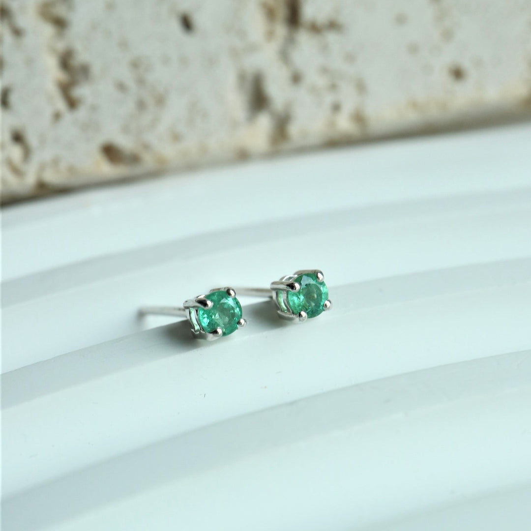 3 mm Zambian Emerald Silver Earrings