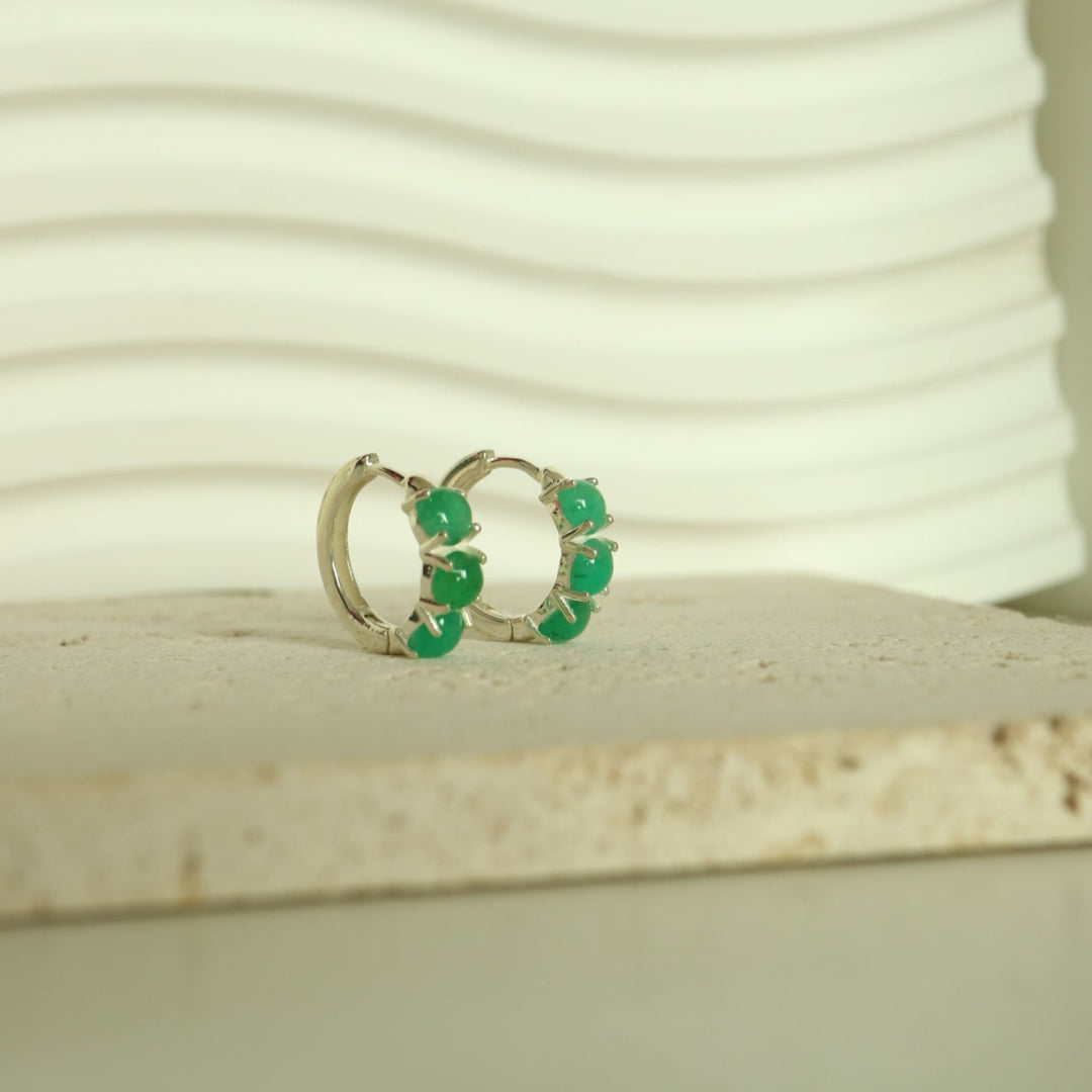 zambian emerald silver huggie hoop earrings