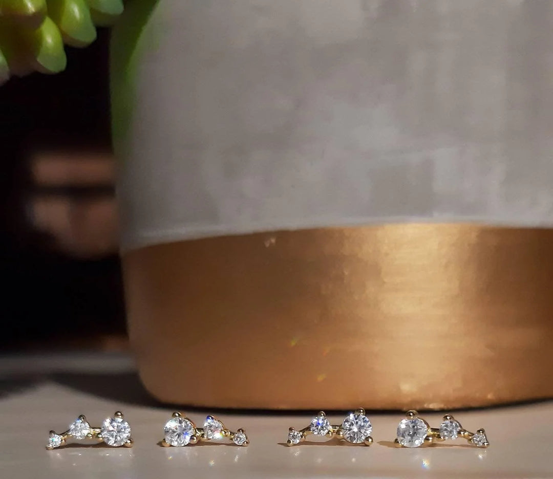Gradient trio CZ Gold Climber crawler stud  Earrings