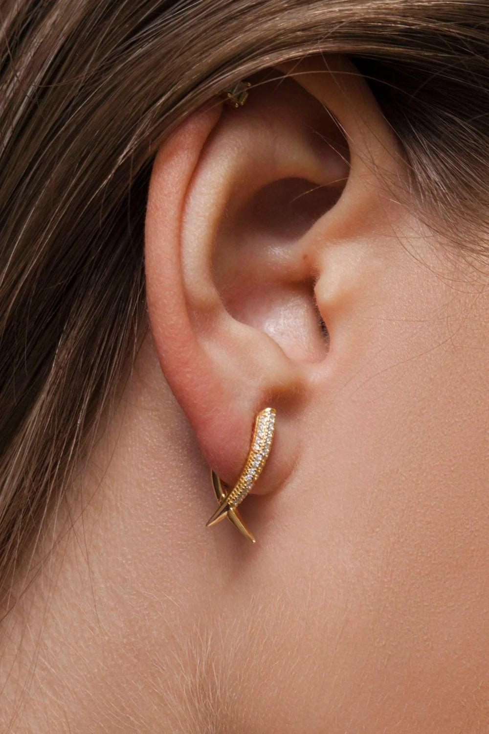 Spike triangle Pave Gold Hoop huggies  Stud Earrings