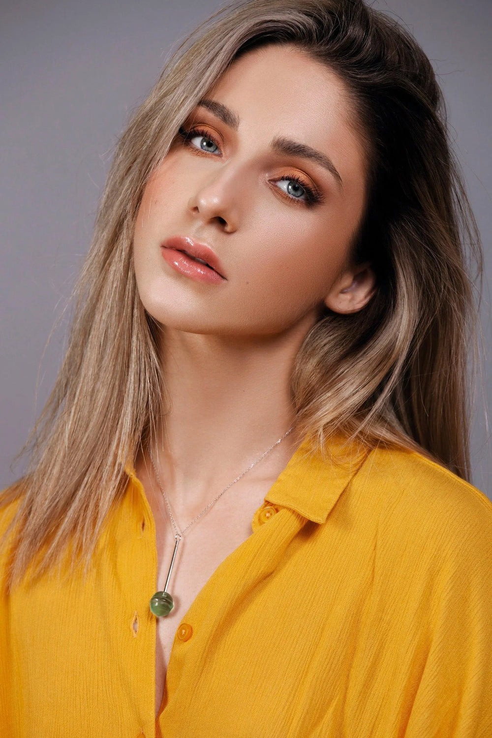 Green Fluorite Lollipop Silver  Chain statement long layering Necklace