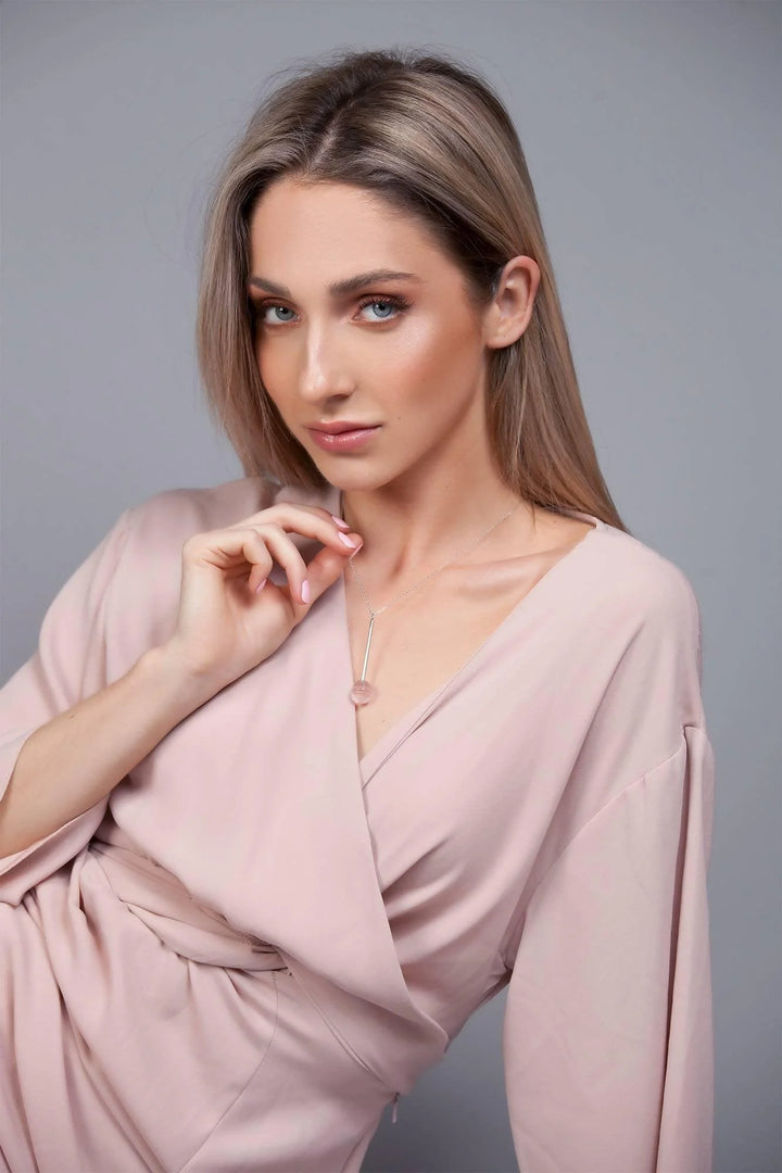 Rose Quartz Lollipop Silver pendant statement unique Necklace