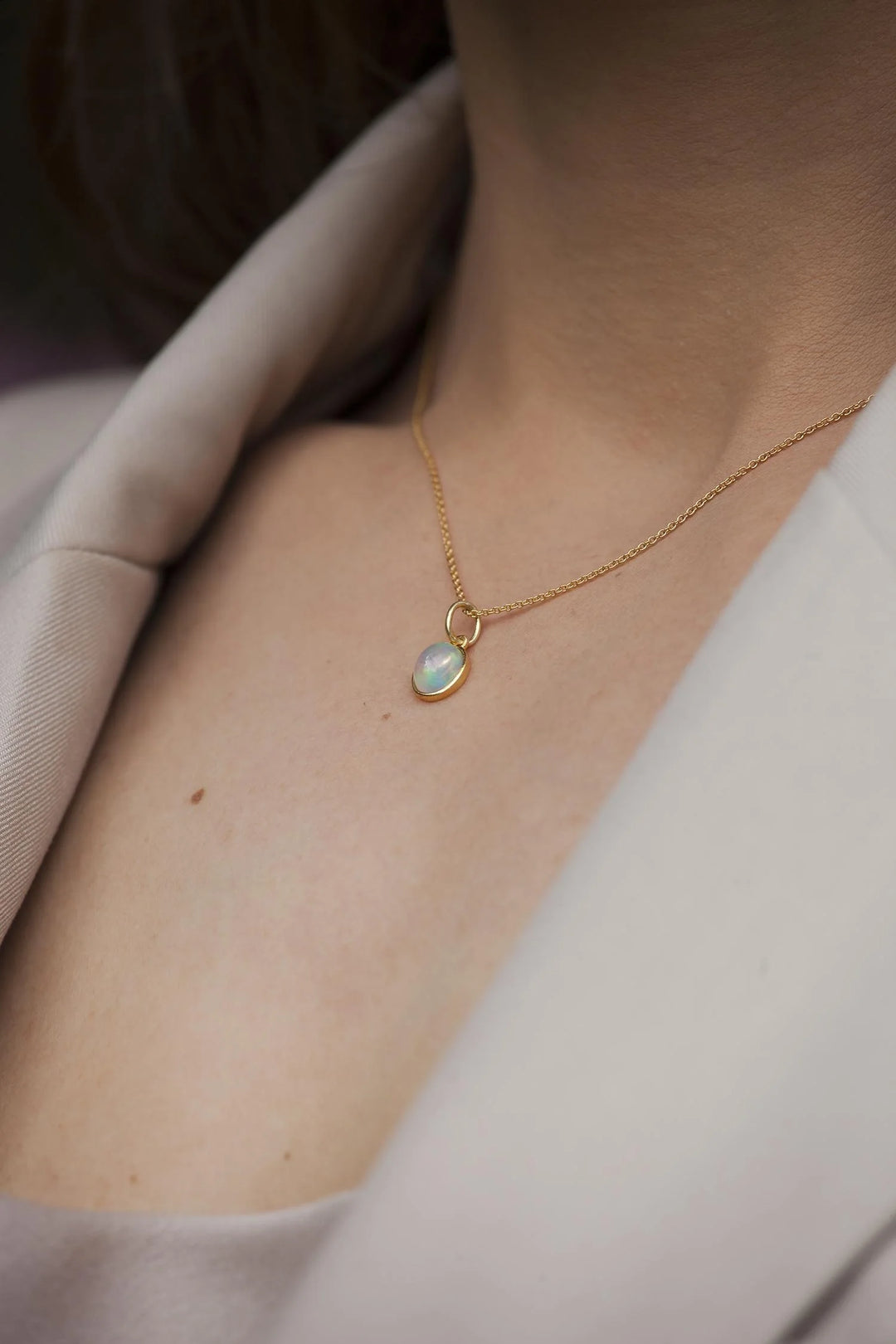 9 mm Ethiopian Opal Gold chain pendant Necklace