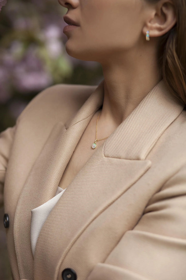 9 mm Ethiopian Opal Gold chain pendant Necklace