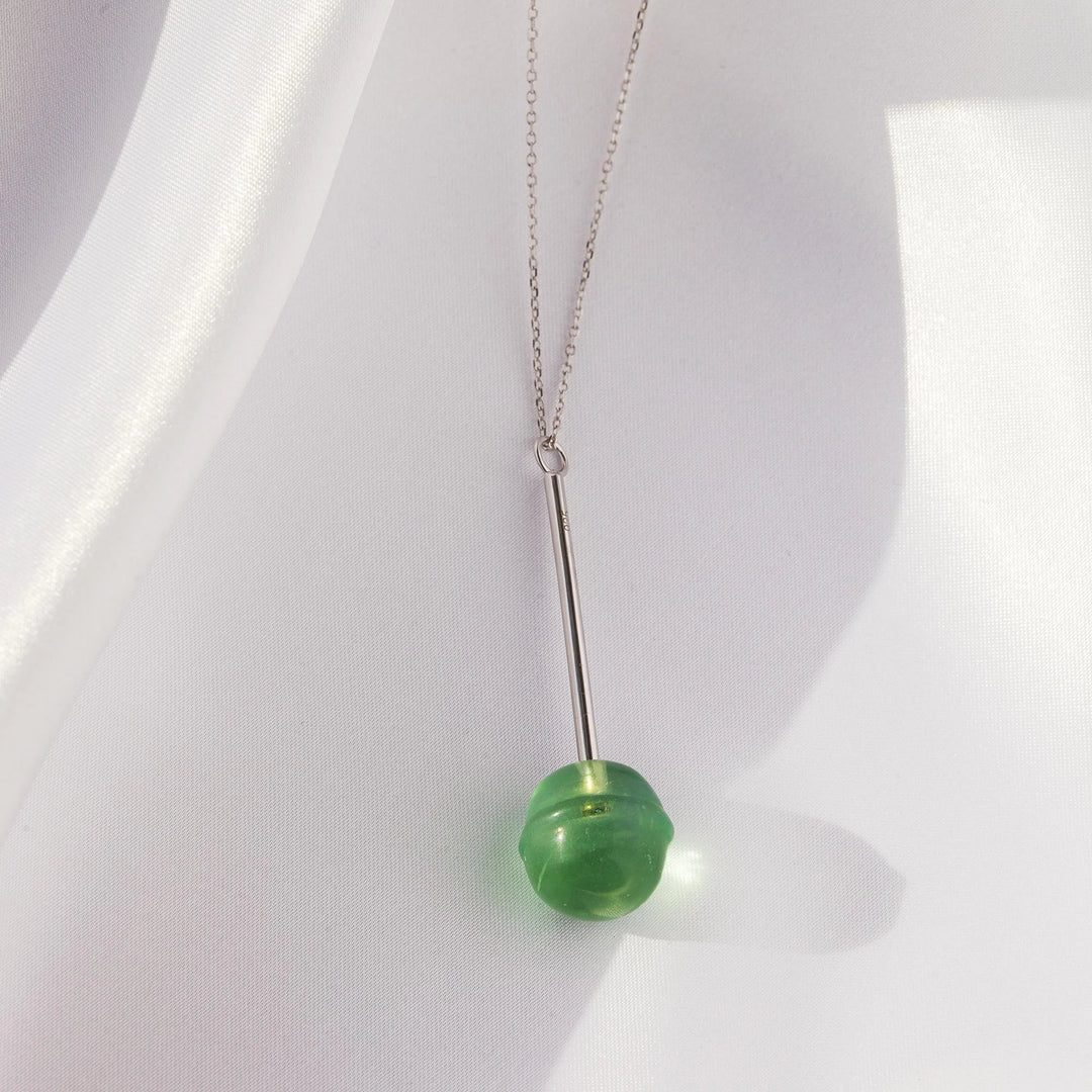 Green Fluorite Lollipop Silver  Chain statement long layering Necklace