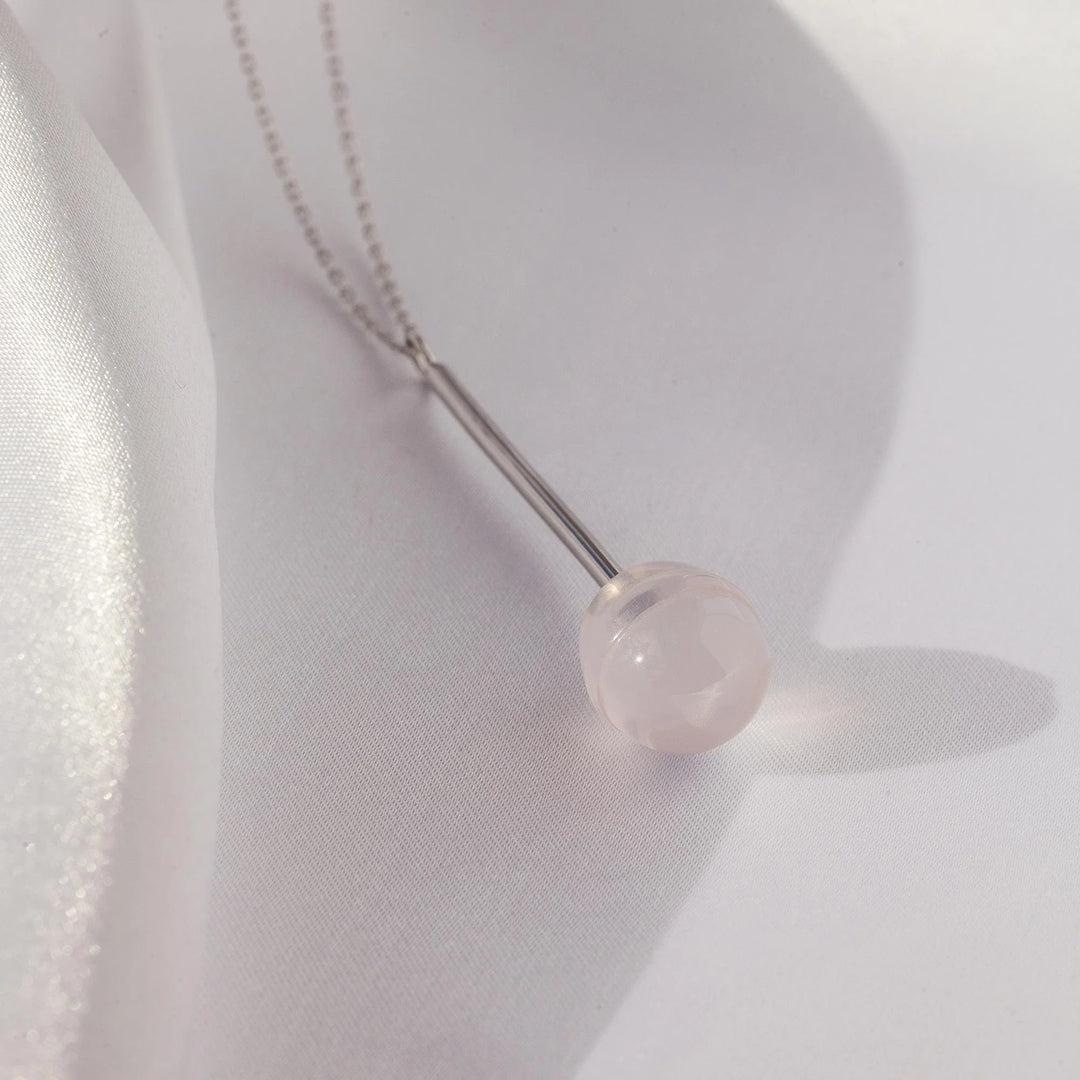 Rose Quartz Lollipop Silver pendant statement unique Necklace