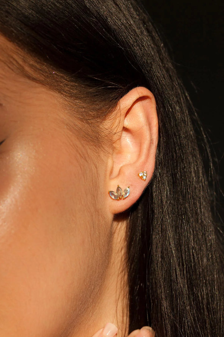 labradorite marquise 3 stones silver gold vermeil stud earrings cartilage