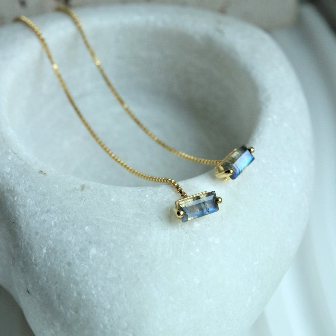 Labradorite baguette cut Chain Threader Gold silver Earrings