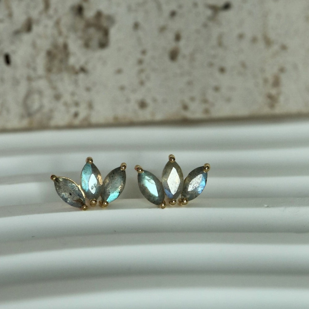 labradorite marquise 3 stones silver gold vermeil stud earrings cartilage