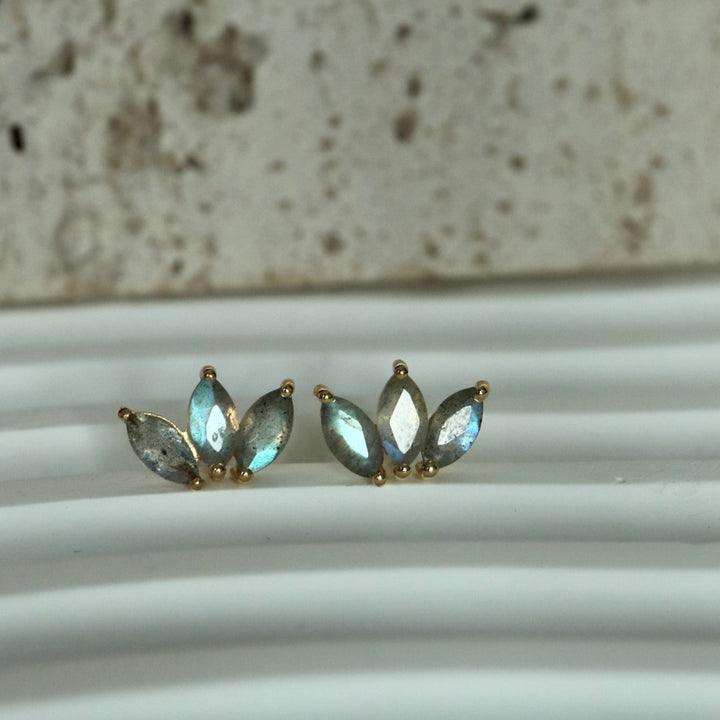 labradorite marquise 3 stones silver gold vermeil stud earrings cartilage