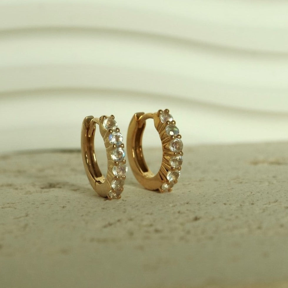Dainty Moonstone Gold Huggie Earrings