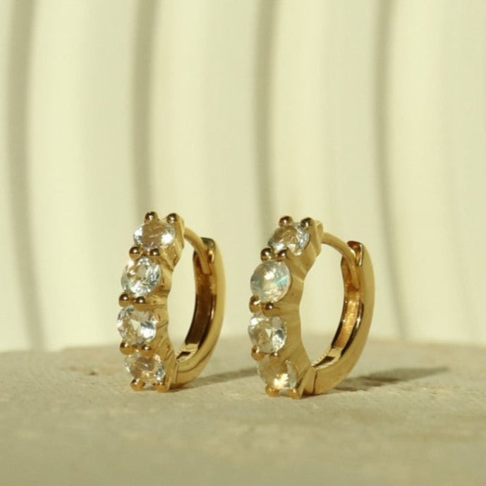 rainbow moonstone sterling silver gold vermeil huggies hoops earrings