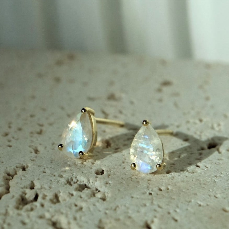 rainbow moonstone pear cut sterling silver stud earrings for bride every day wear