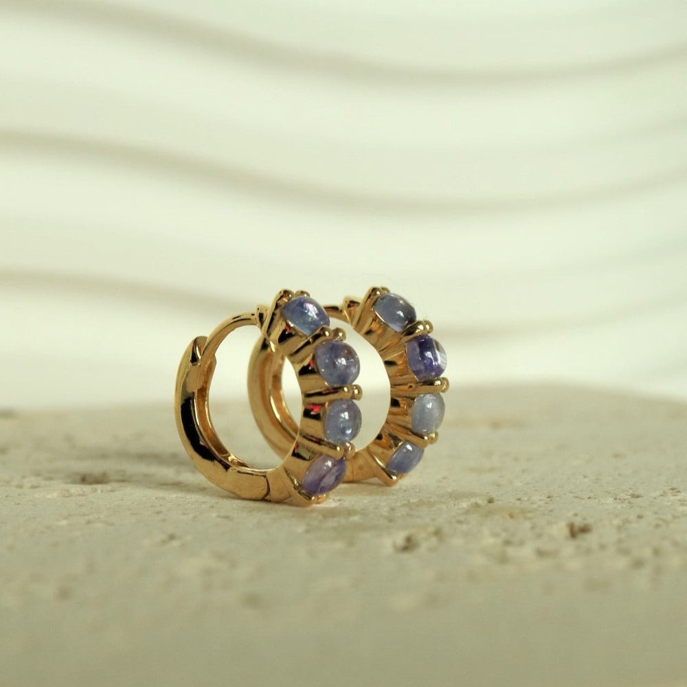 Natural Tanzanite Gold Vermeil Huggie hoops gemstone Earrings