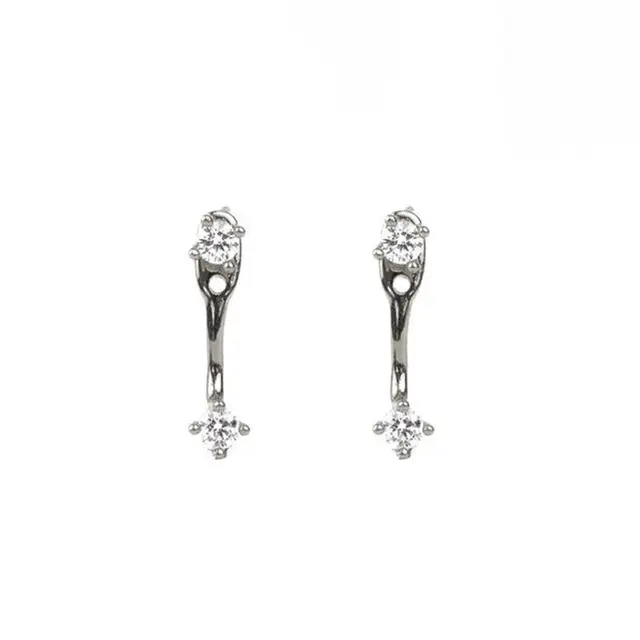 Dainty Silver Ear Jacket front back stud Earrings