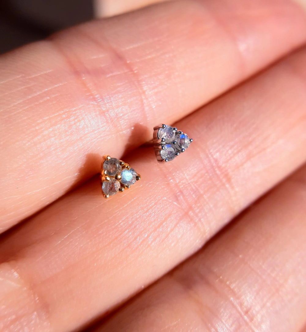 Labradorite Trio Tiny dainty Silver stud Earrings