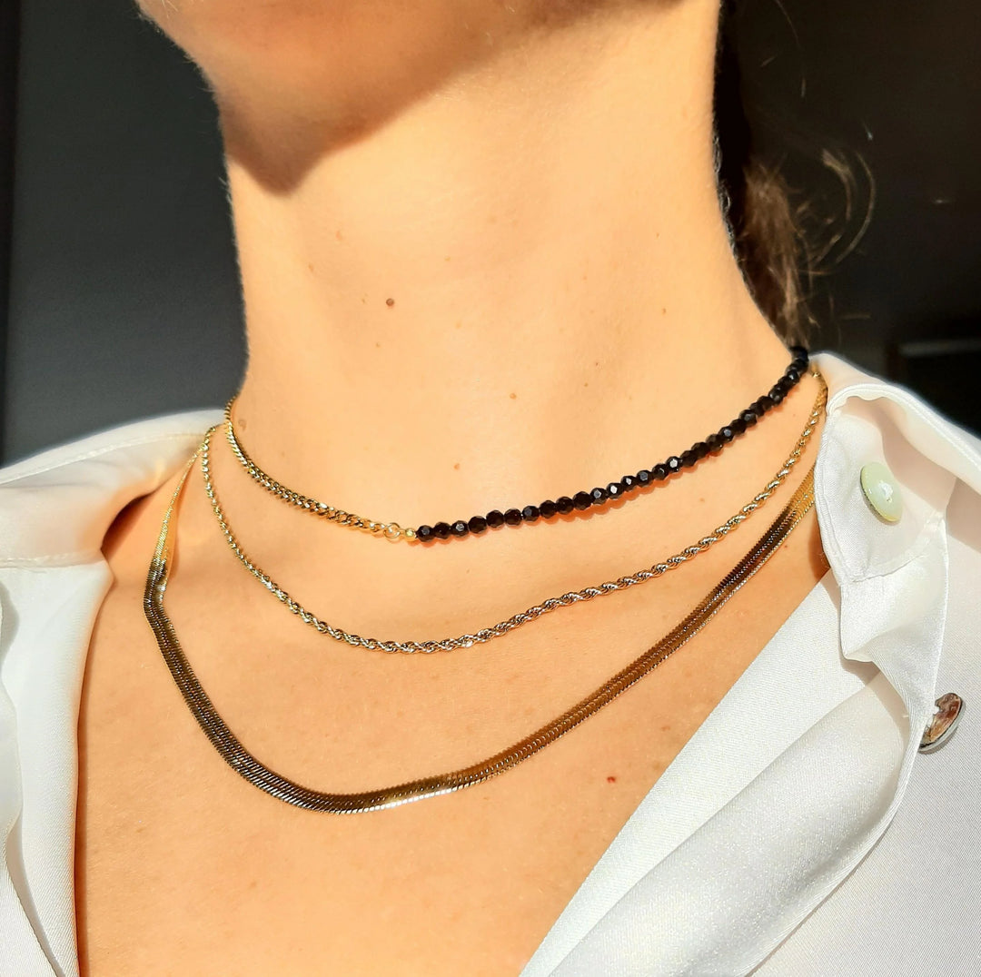 Black Spinel Gold Chain Necklace