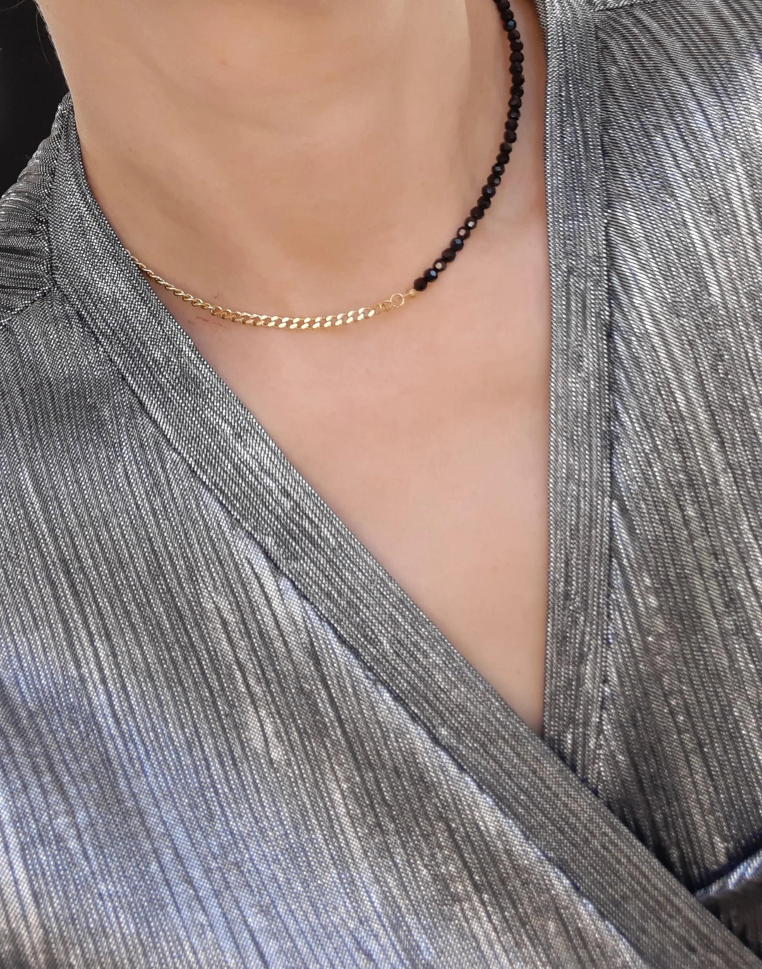 Black Spinel Gold Chain Necklace