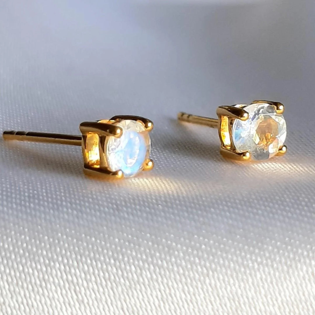 4 mm Moonstone Gold Stud Earrings