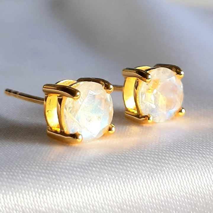  Moonstone Gold Stud Earrings