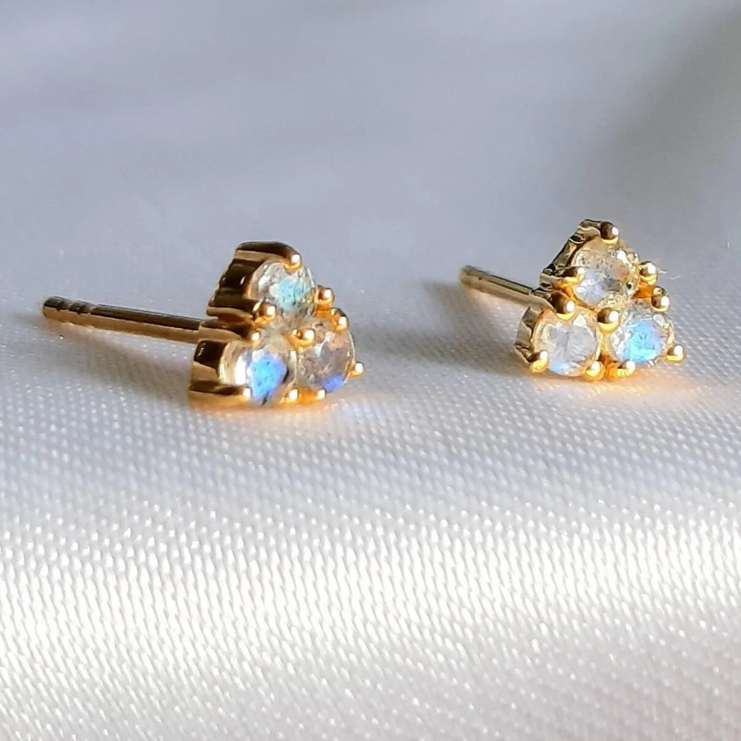 Labradorite Trio Gold Stud Tiny Earrings