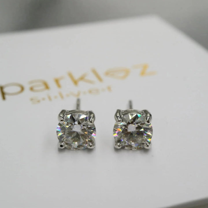 6 mm Moissanite Silver Stud Earrings