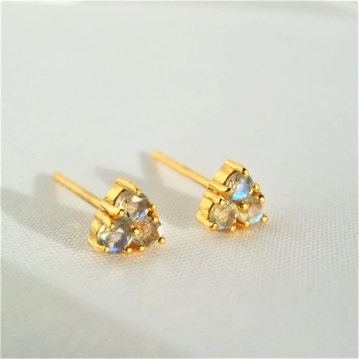 Labradorite Trio Gold Stud Tiny Earrings