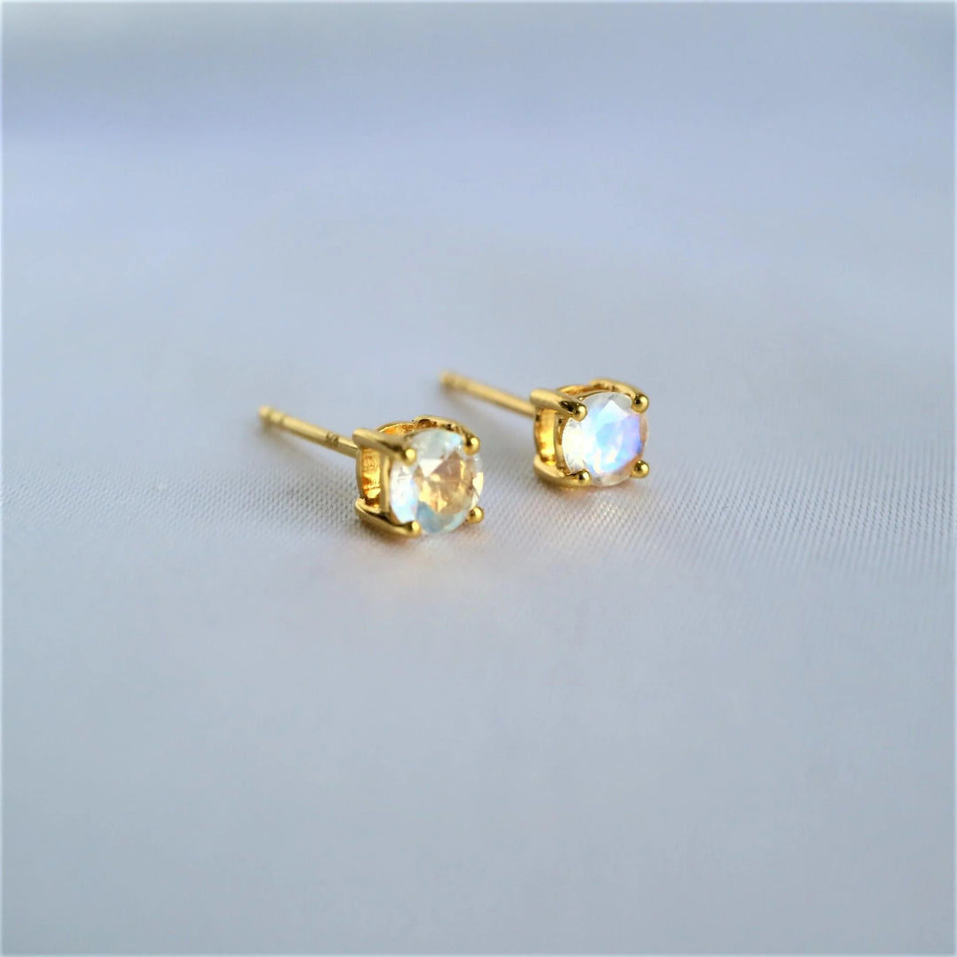 4 mm Moonstone Gold Stud Earrings