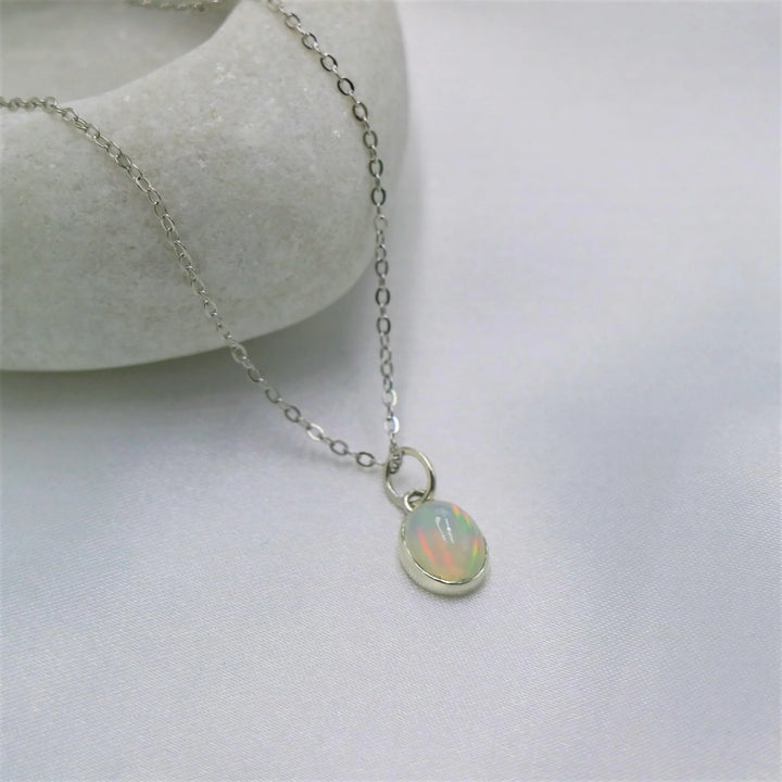  9 mm Ethiopian Opal Silver Necklace