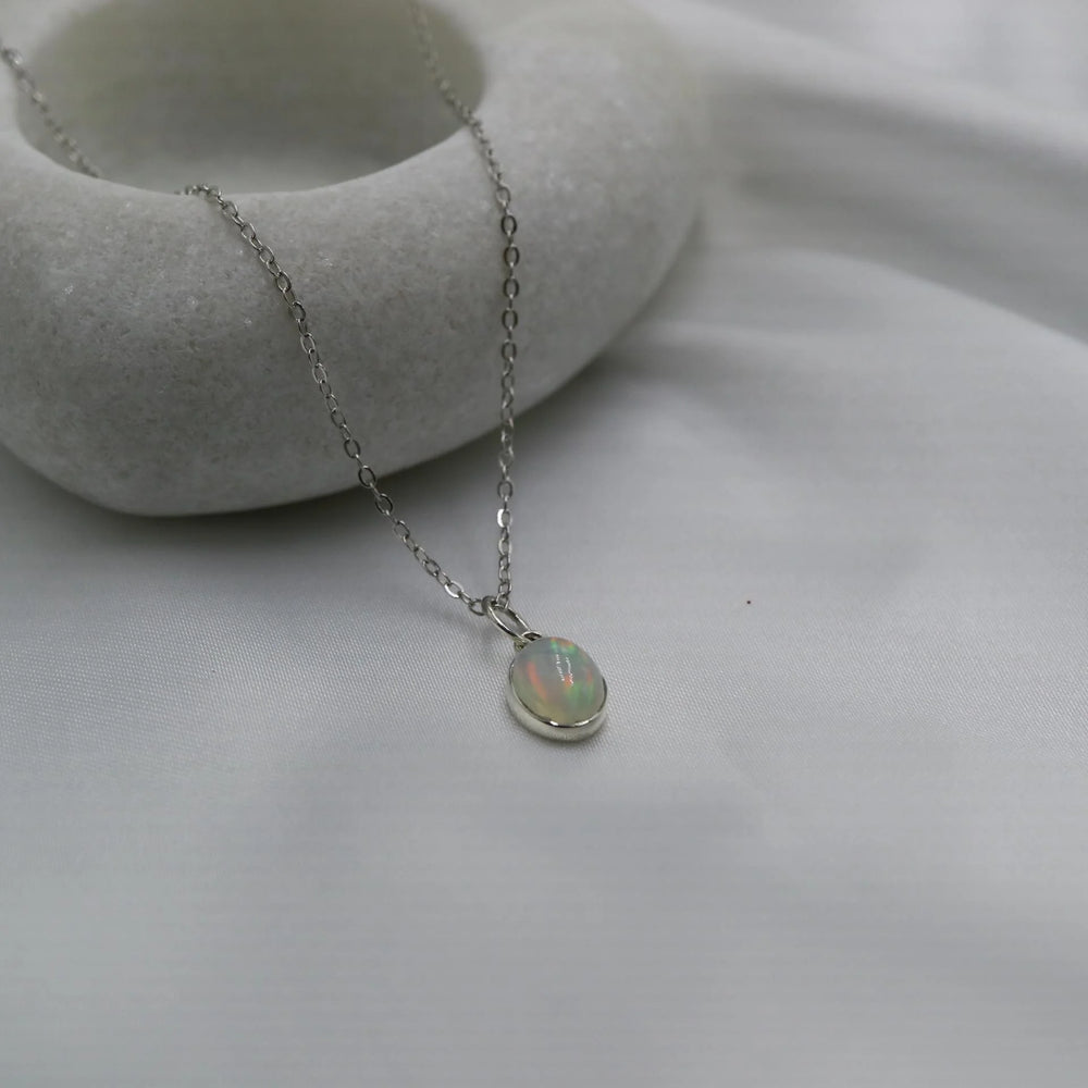  9 mm Ethiopian Opal Silver Necklace