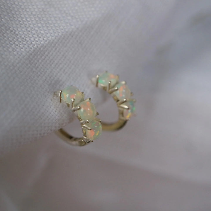 Ethiopian Opal Silver Hoop huggie Earrings