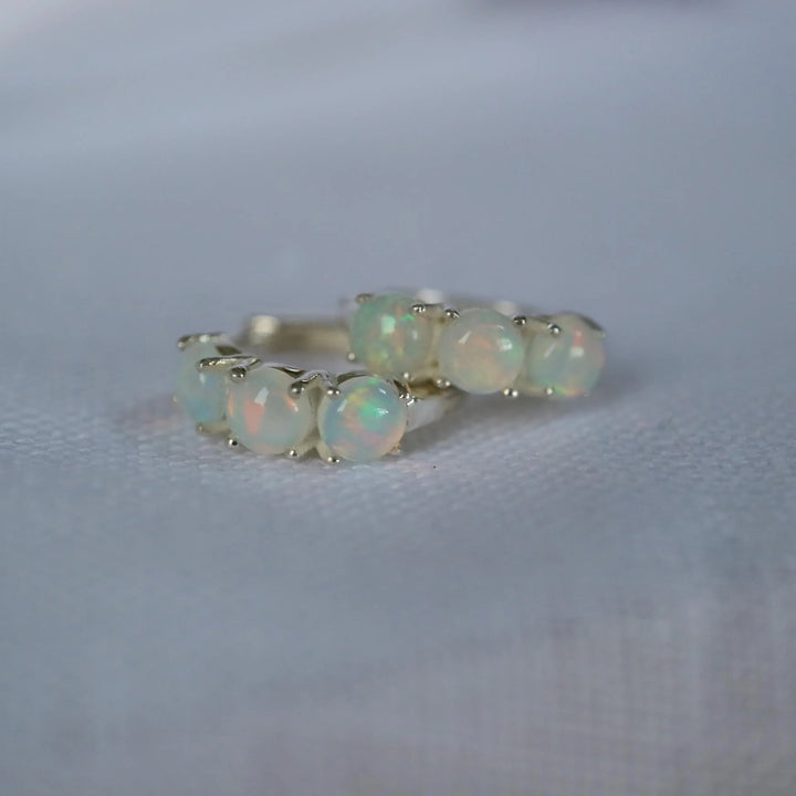 Ethiopian Opal Silver Hoop Earrings