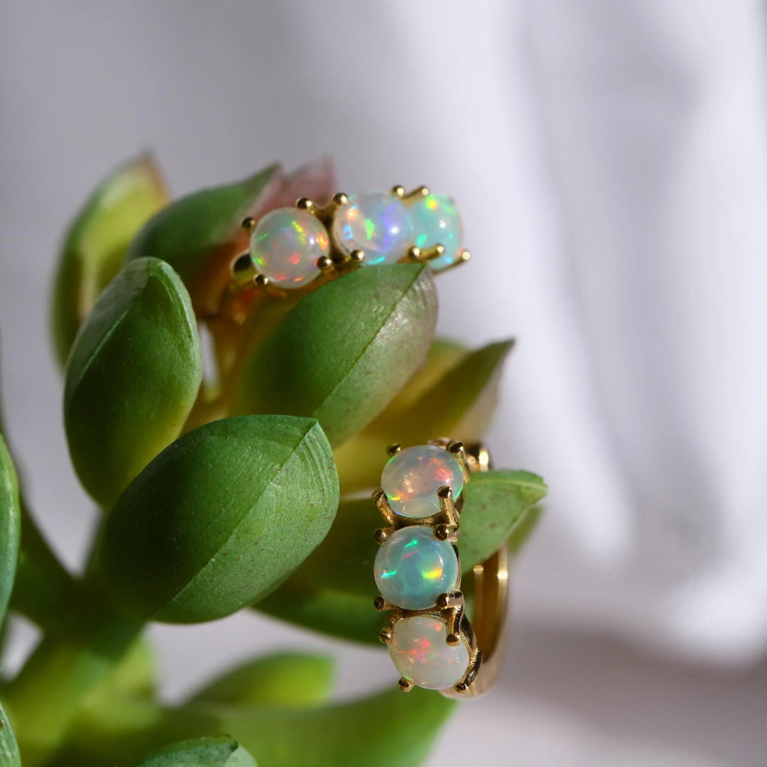 ethiopian opal gold vermeil silver huggie earrings