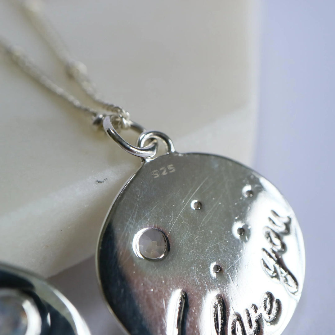 Self Reminder " I love me I love you" Moonstone Silver Necklace