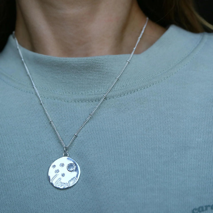 Self Reminder " I love me I love you" Moonstone Silver Necklace