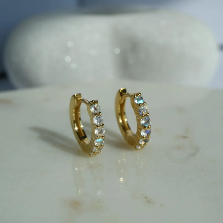 Dainty Moonstone Gold Huggie Earrings
