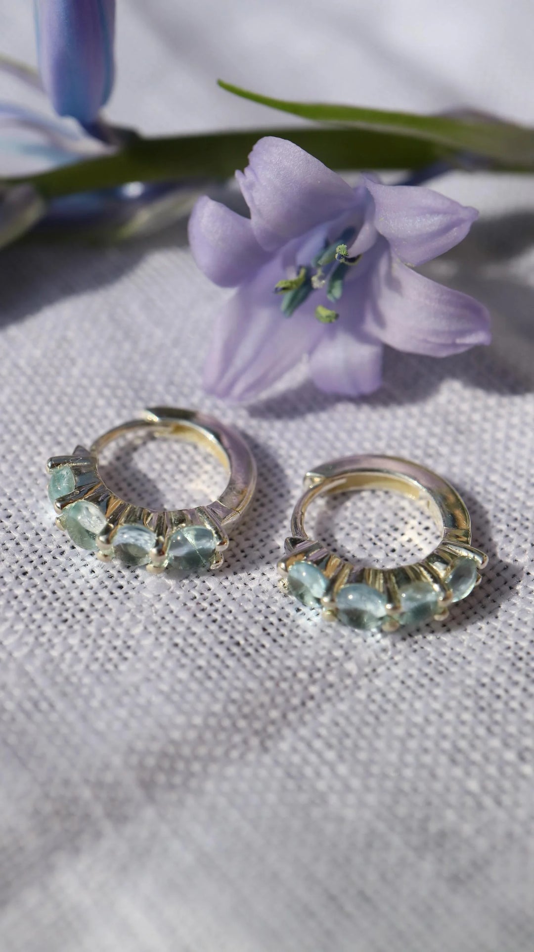 natural aquamarine silver huggie hoop earrings