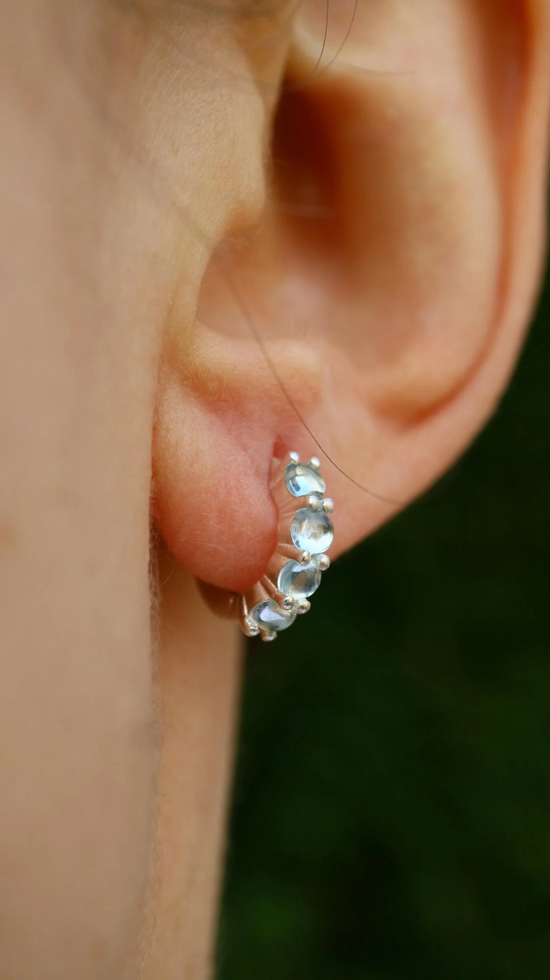 natural aquamarine silver huggie hoop earrings