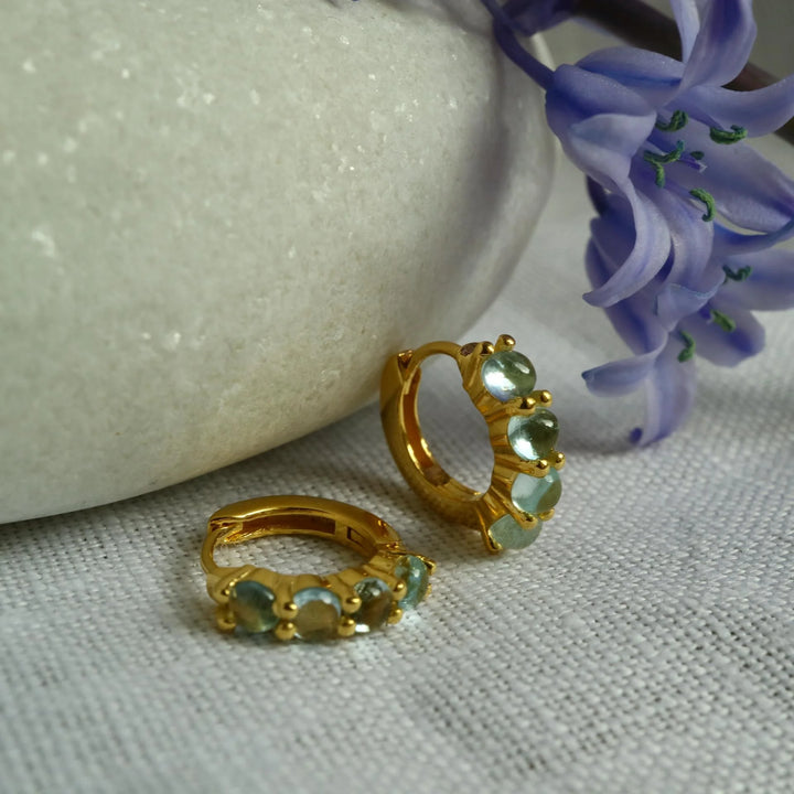 natural aquamarine gold vermeil silver huggie hoop earrings