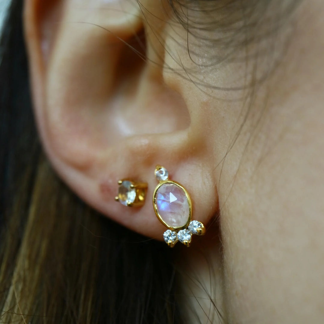 Organic Rose Cut Moonstone Gold Earrings 