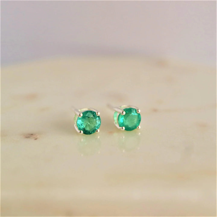 5 mm Zambian Emerald Silver Earrings