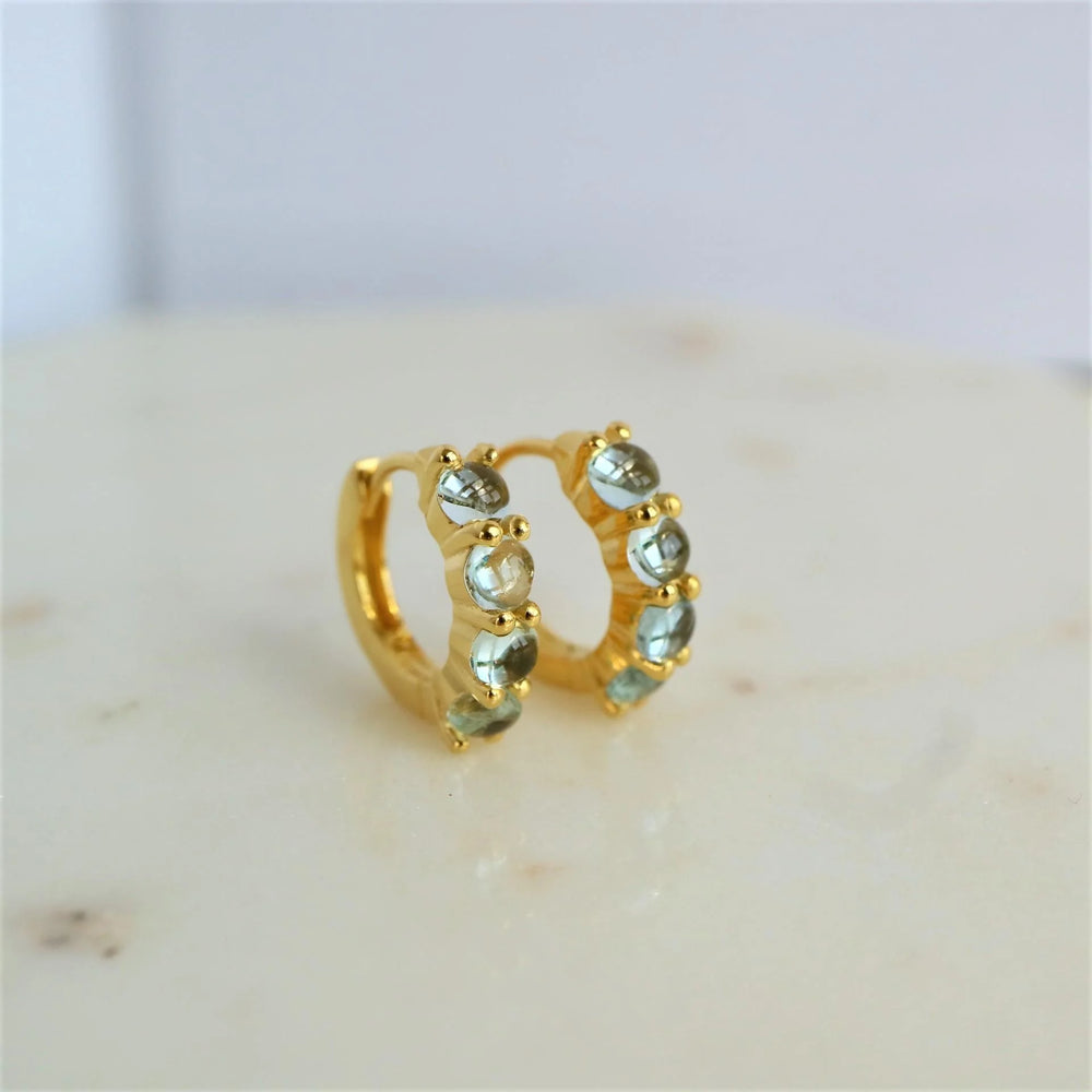 natural aquamarine gold vermeil silver huggie hoop earrings